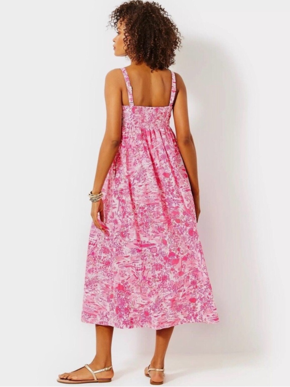 Lilly Pulitzer Azora Cotton Midi Dress Size 12 Peony Pink Seaside Scene print - Picture 4 of 14